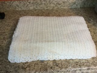 60s - 70s Cream Off White Placemats Hand Made Knit Crochet Set Of 8 Scallop Edges