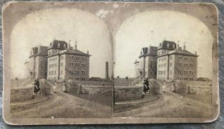 1870s Lawrence Kansas Stereoview Large Public Building By F F Mettner