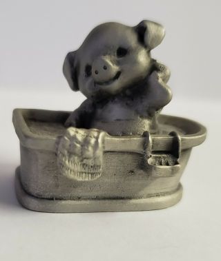 Pig In Bathtub Scrub A Dub Hallmark Little Gallery Pewter Figurine 1977 Vintage