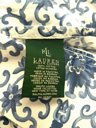 Vintage Lauren Ralph Lauren Blue Porcelain Rosette Queen Flat Sheet 4