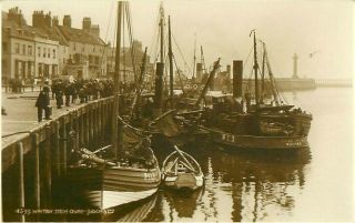 Rp Whitby Fishing Boats At Quay Yorkshire Real Photo C1920