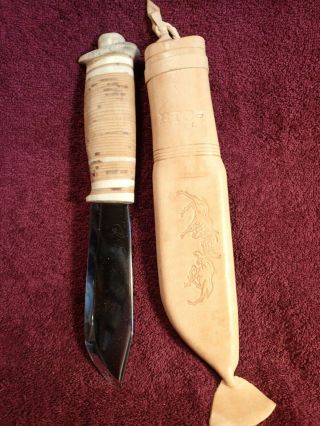 Large Handmade Hunting Knife Puukko W Stag Horn Handle Finland Finnish