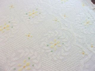 Vintage Chenille White Bedspread - - Full - Green & Yellow On White