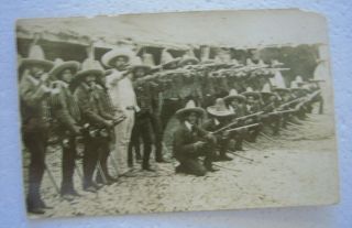 Vintage Real Photo Postcard Mexican Firing Squad 19 With Weapons With Band