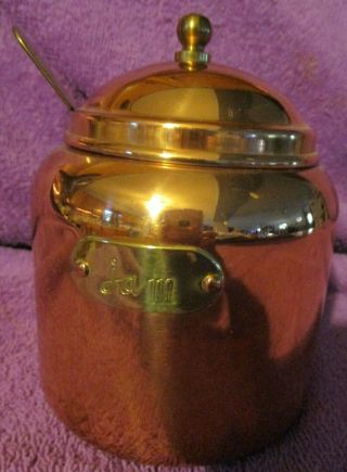 Vintage Old Dutch Copper Jam Container Canister Jar Brass Spoon