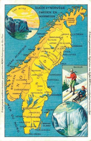 Carte Géographique - Suède Et Norvège Postcard Map 02.  71