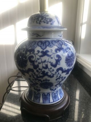 Vintage Blue And White Chinese Ginger Jar Table Lamp Asian Decor