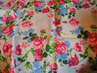 Vintage 1970 ' s Blanket Pink Roses Floral w/ Satin Binding 70x90 USA 4