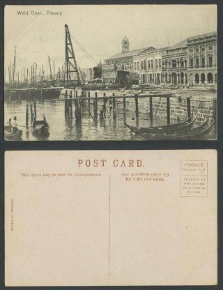 Penang Old Postcard Weld Quay,  Harbour Native Boats Ships,  Street Tower Panorama