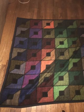 Biederlack Blanket Geometric Squares Deep Jewel Tones 79 X 56 Usa Acrylic