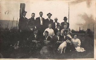 Vintage Rppc Family Farming Portrait Dog Tie Homestead Ranch Hat Dress Postcard