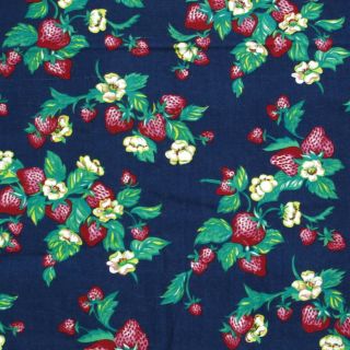 Vintage Strawberry Fabric Red Pink Blue Cotton Crafting Kitchen Material