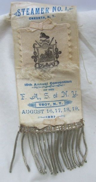 1887 Oneonta York Steamer No.  York Fire Association Convention Ribbon