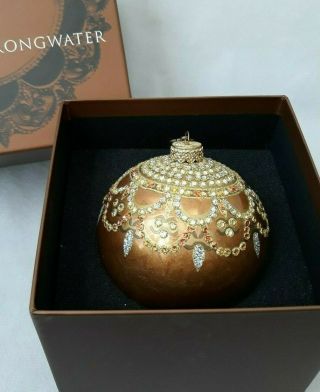 Jay Strongwater Large Globe Christmas Ornament Swarovski Crystals Brown W/ Box