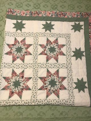 Vintage Hand Quilted Handmade Patchwork Quilt Star Freshly Laundered 78 " X 80 "