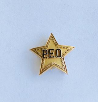 Vintage 1978 P.  E.  O.  Sisterhood Sorority - 10k Gold - Star Fraternity Pin - Engraved