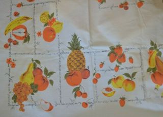 Vintage 64 " X 48 " Printed Tablecloth Fruit Harvest Colors Linen Thanksgiving