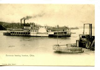 Bonanza Paddle Wheel Riverboat - Steamship - Ironton - Ohio - Vintage B/w Postcard