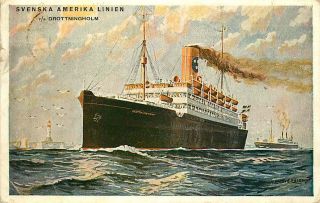 Postcard Svenska Amerika Linien T/s Drottningholm Steam Ship Ocean Liner 1928