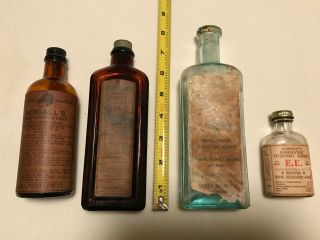4 Vtg Antique Advertising - Veterinary Farm Medicine Bottles
