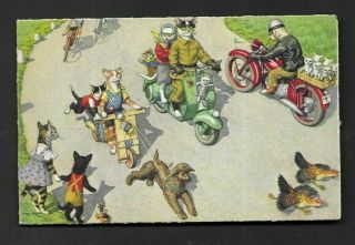 Postcard Alfred Mainzer " Cats " 4763 My Motorcycle Is Better Than Yours 2213