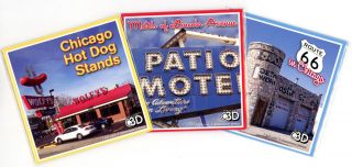 Chicago - Stereoscopic - 3 Viewmaster Reels - Hot Dogs,  Lincoln Motel,  Route 66