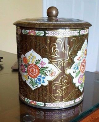 Vintage floral and gold trimmed tin by Daher,  England 6 1/4 