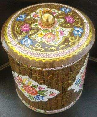 Vintage Daher floral and gold trimmed tea tin England 6 1/4 
