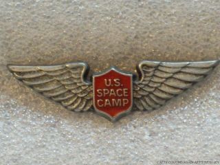 Vintage United States Space Camp Pilot Wings Pin Us Nasa Silver Tone Badge Usa