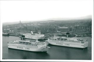 View Of Three Of Stena Line Ferries In A Harbor - Vintage Photo