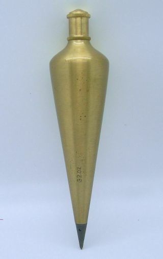 Vintage 32 Oz.  Solid Brass Plumb Bob 7 1/4 " Long Very