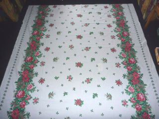 Vtg Christmas Novelty Double Border Print Fabric Wamsutta Hallmark Poinsettia