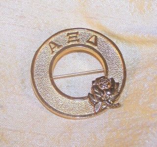 Vintage Alpha Xi Delta Sorority Large Circle Pin / Brooch W/ Rose - Mother 