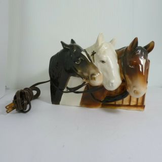 Vintage 1950’s Three Horse Heads Ceramic Tv Night Light