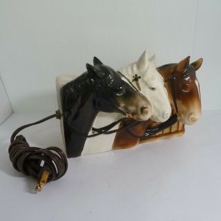 Vintage 1950’s Three Horse Heads Ceramic TV Night Light 2