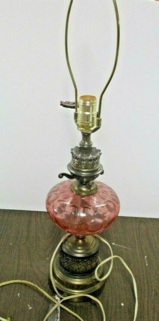 Cranberry Glass Desk Table Lamp Vintage