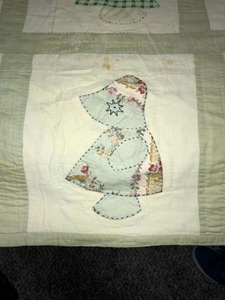 Vintage Quilt Hand Sewn Stitched 86” x 64” Queen Size Handmade,  Sun Bonnet, 2