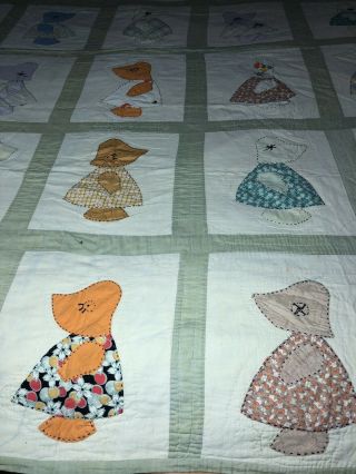 Vintage Quilt Hand Sewn Stitched 86” x 64” Queen Size Handmade,  Sun Bonnet, 3