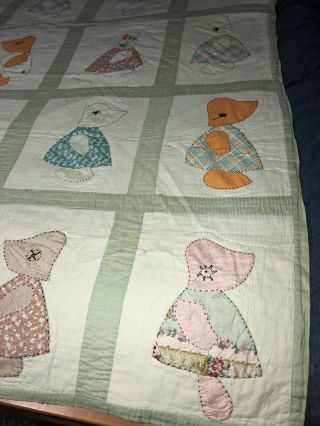 Vintage Quilt Hand Sewn Stitched 86” x 64” Queen Size Handmade,  Sun Bonnet, 4