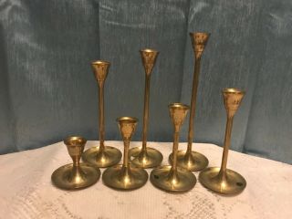 Set Of 7 Vintage Brass Graduated Tapered Candlesticks Candle Holders Taiwan