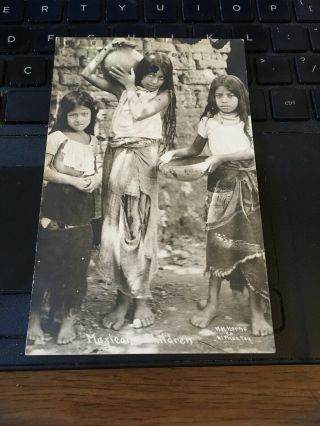 Antique Photo Postcard Rppc - Mexican Children