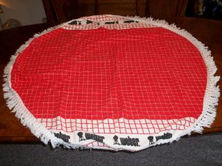 Vtg Weber Grill Red White Terry Cloth Fringe 48in Round Patio Table Tablecloth