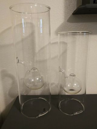 Set Of 2 Wolfard Hand Blown Glass Oil Lamps 12 " & 15 "