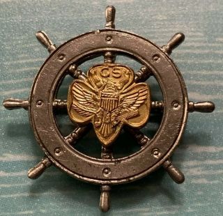 Vintage Girl Scout Mariner Pin Captain’s Wheel Trefoil