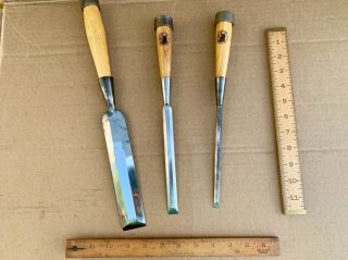 Henry Taylor Diamic Bevelled Socket Firming Chisels 3/8 ",  5/8”,  1 - 1/2” Sheffield