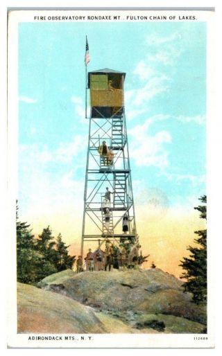 Early 1900s Fire Observatory Rondaxe Mountain,  Fulton Chain Of Lakes Ny Postcard