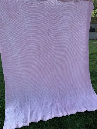 Vintage Pink Woven Thermal Full Size Blanket With Pink Satin Binding