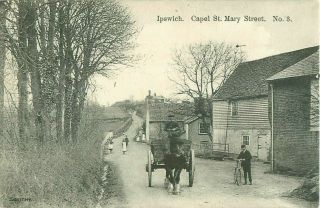 Pc Chapel St Mary Village Horse Cart Street Scene By Smiths Suffolk C1905
