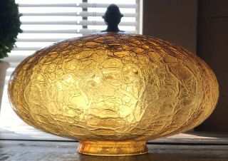 Vintage Mcm Atomic Mushroom Oval Amber Crackle Glass Ceiling Fixture Globe Shade