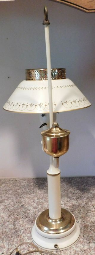 Vintage Mid Century Modern Cream & Gold Metal & Glass Student Desk Table Lamp 2